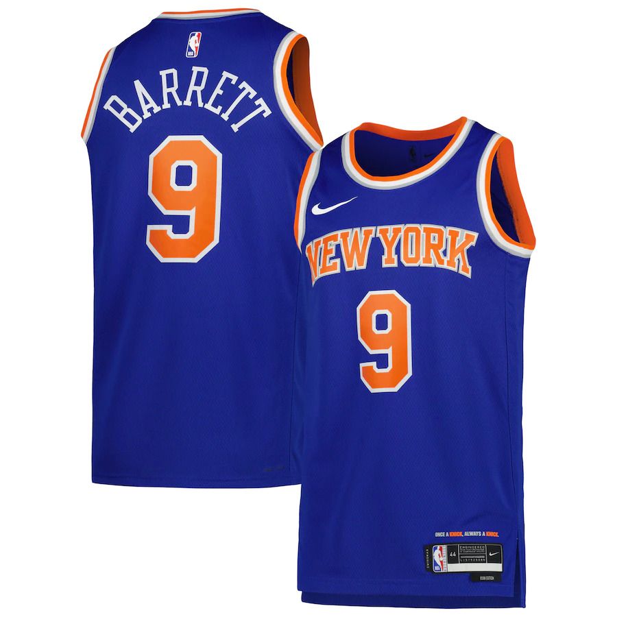 Men New York Knicks 9 RJ Barrett Nike Blue Icon Edition 2022-23 Swingman NBA Jersey